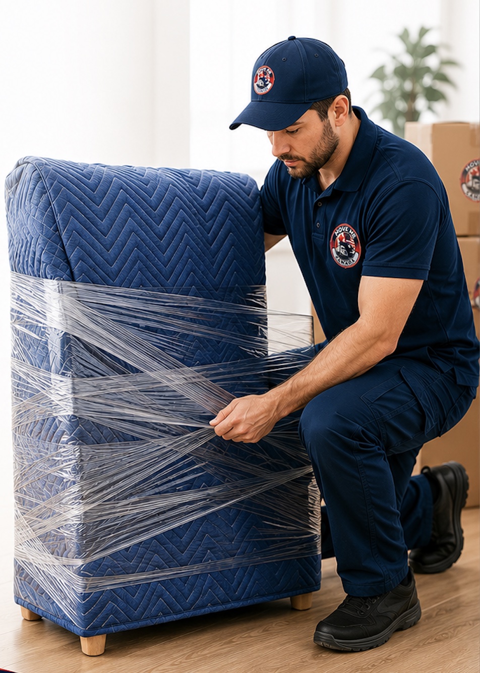 Move Me Canada mover protecting wrapped furniture for transportation